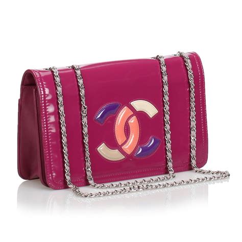 chanel pink patent leather eastwest lipstick flap bag